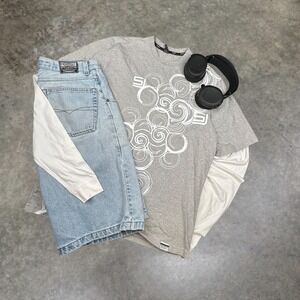 Sean John Vintage Y2K Graphic T-Shirt Mens XL Grey Swirl Print Streetwear 0271